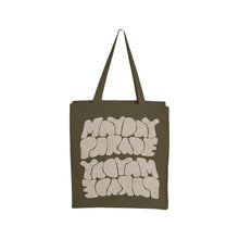 Load image into Gallery viewer, image of an army green tote bag. tote that says mayday parade. it also says it again upside down.
