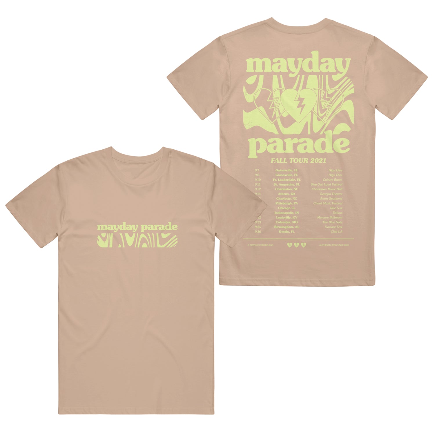 Fall Tour 2021 Tan T Shirt Mayday Parade