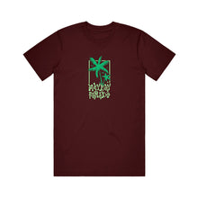 Load image into Gallery viewer, image of the front of a maroon tee shirt on a white background. tee has a green palm tree and says mayday parade
