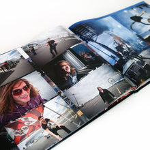 Load image into Gallery viewer, close up inside shots of a collage of photos inside an opened book on a white background. photos of the men in the band Mayday Parade behind the scenes of their tour.
